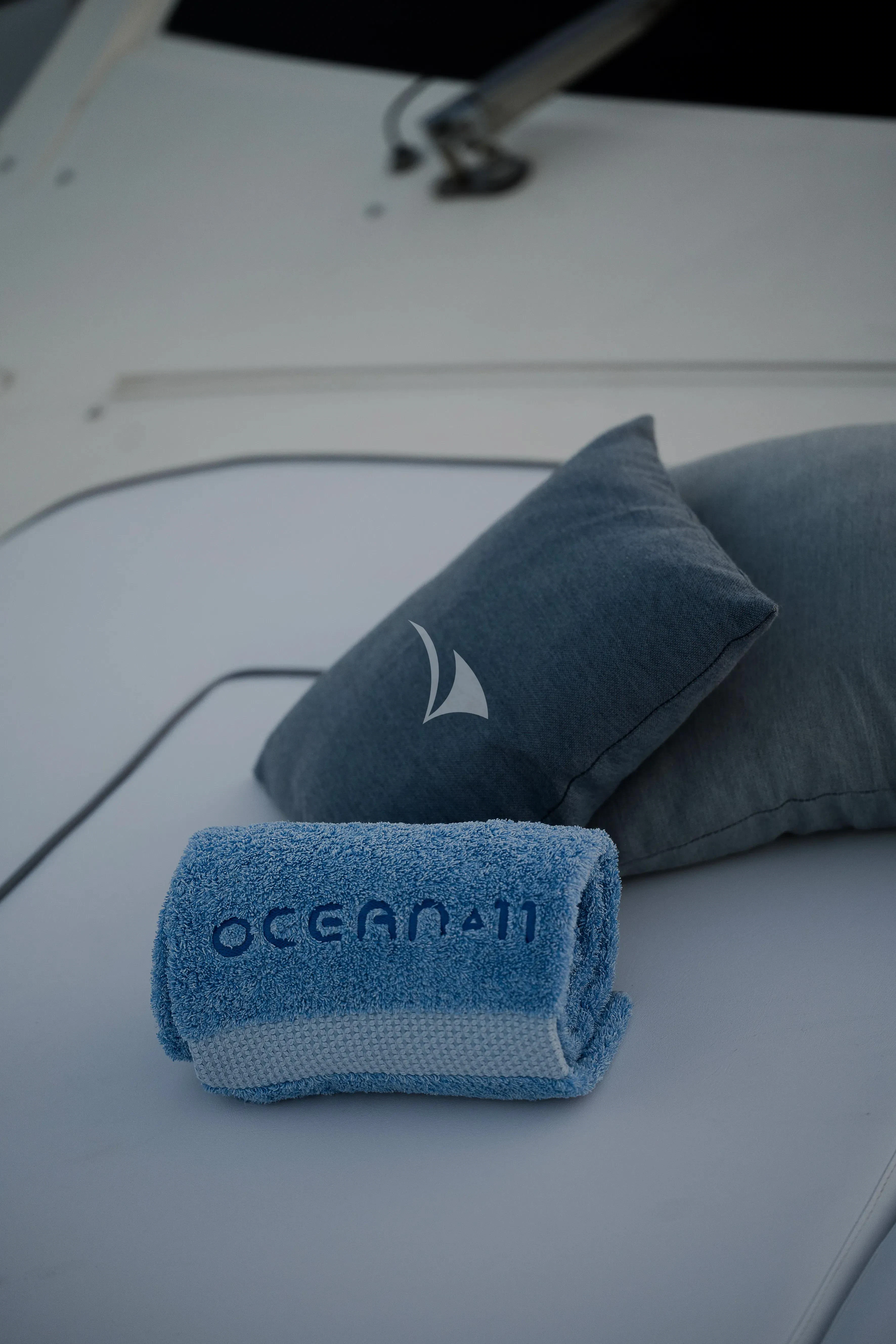 a blue sock on a white surface aboard OCEAN DELTA 11 Yacht for Sale