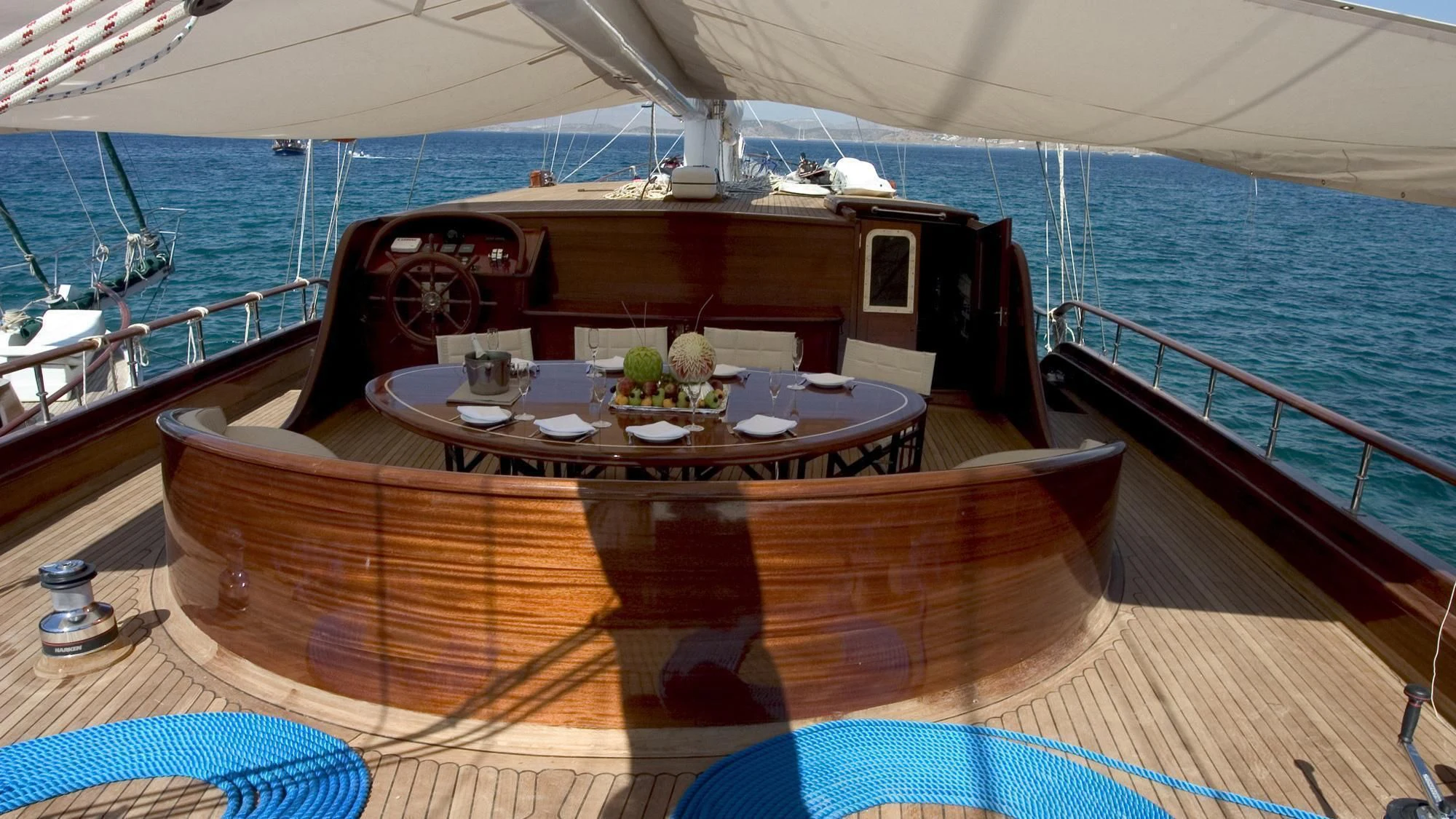 a table on a boat aboard QUEEN OF KARIA Yacht for Sale