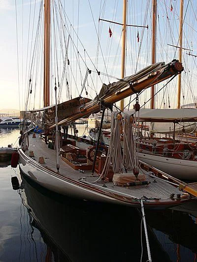 a group of boats are parked in a harbor aboard MOONBEAM OF FIFE III Yacht for Sale