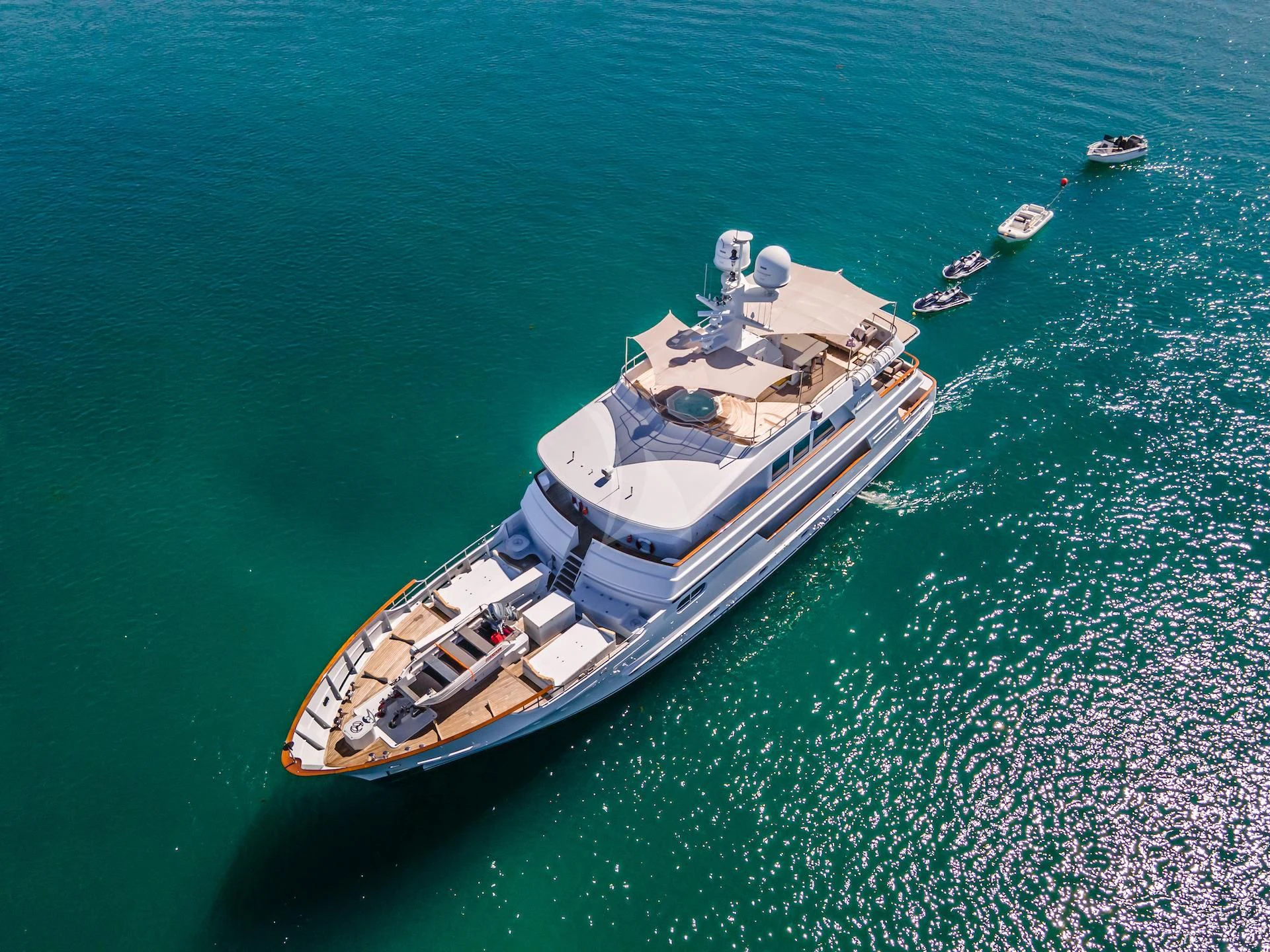 a large ship in the water aboard RELENTLESS Yacht for Sale