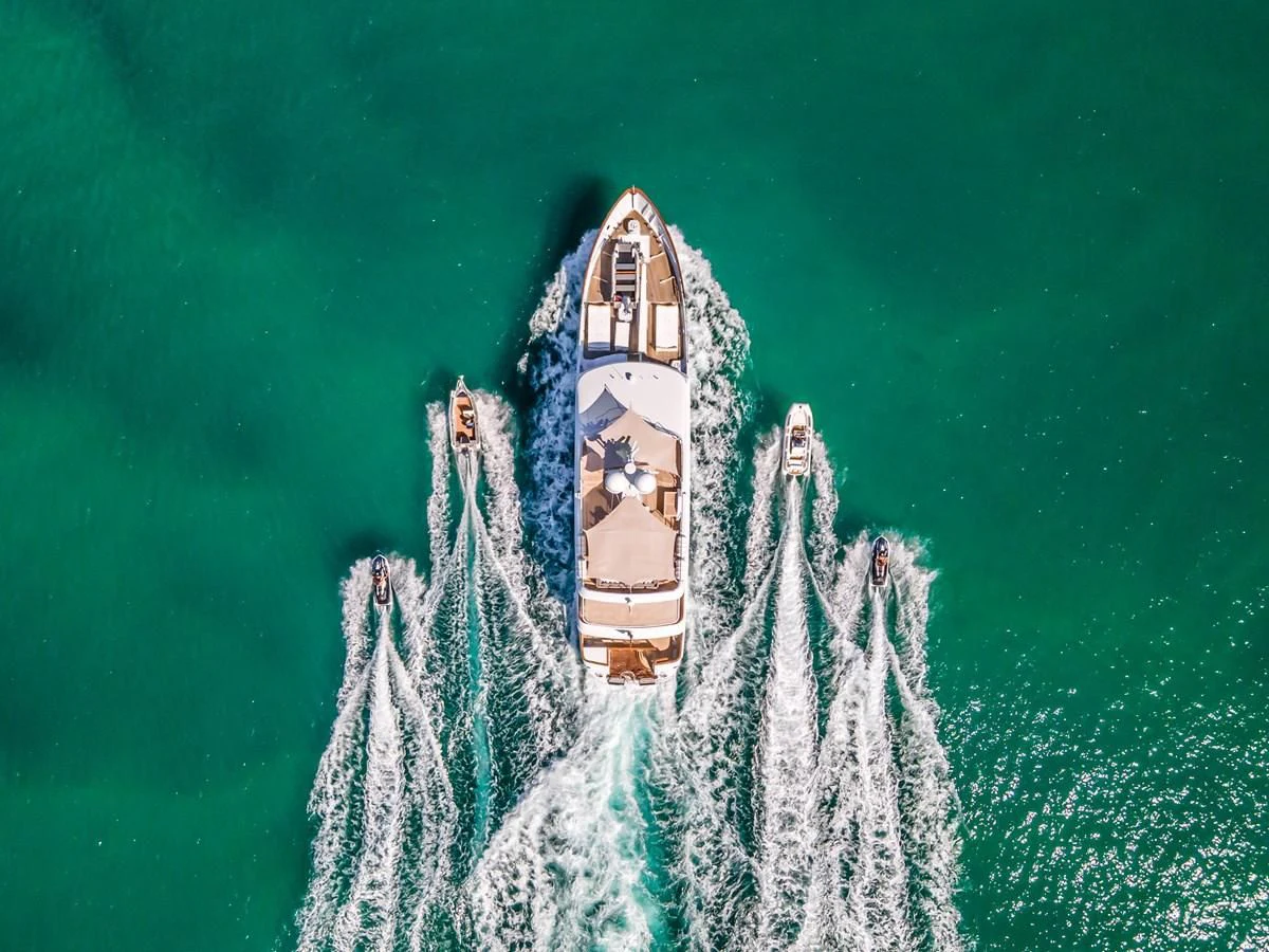 a building with a tower on top aboard RELENTLESS Yacht for Sale