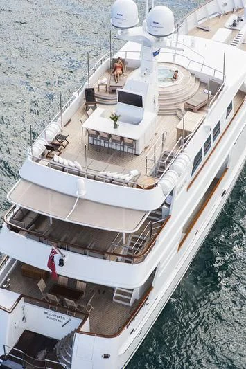 a large white boat with people on it aboard RELENTLESS Yacht for Sale