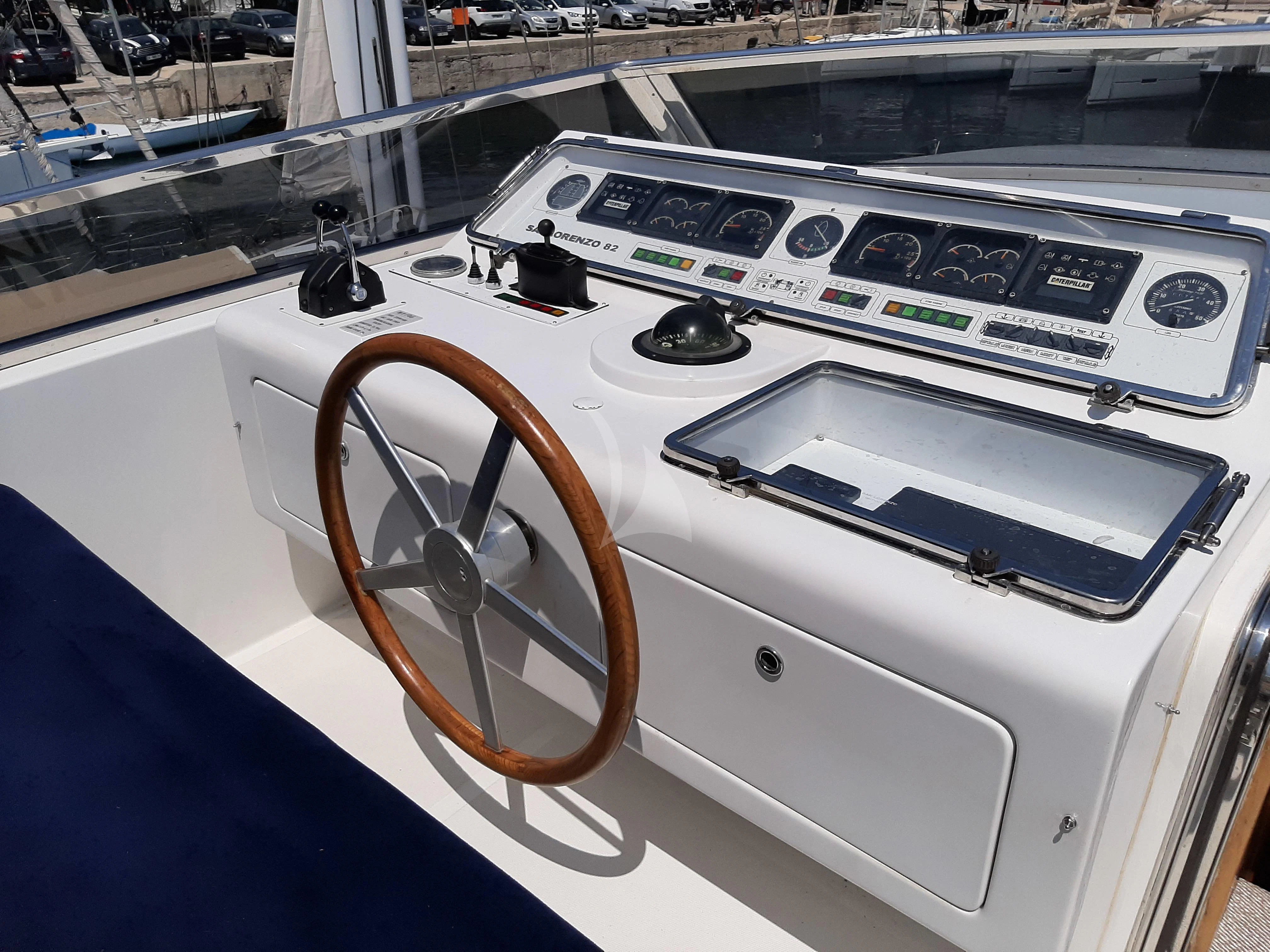 the inside of a car aboard OLA Yacht for Charter