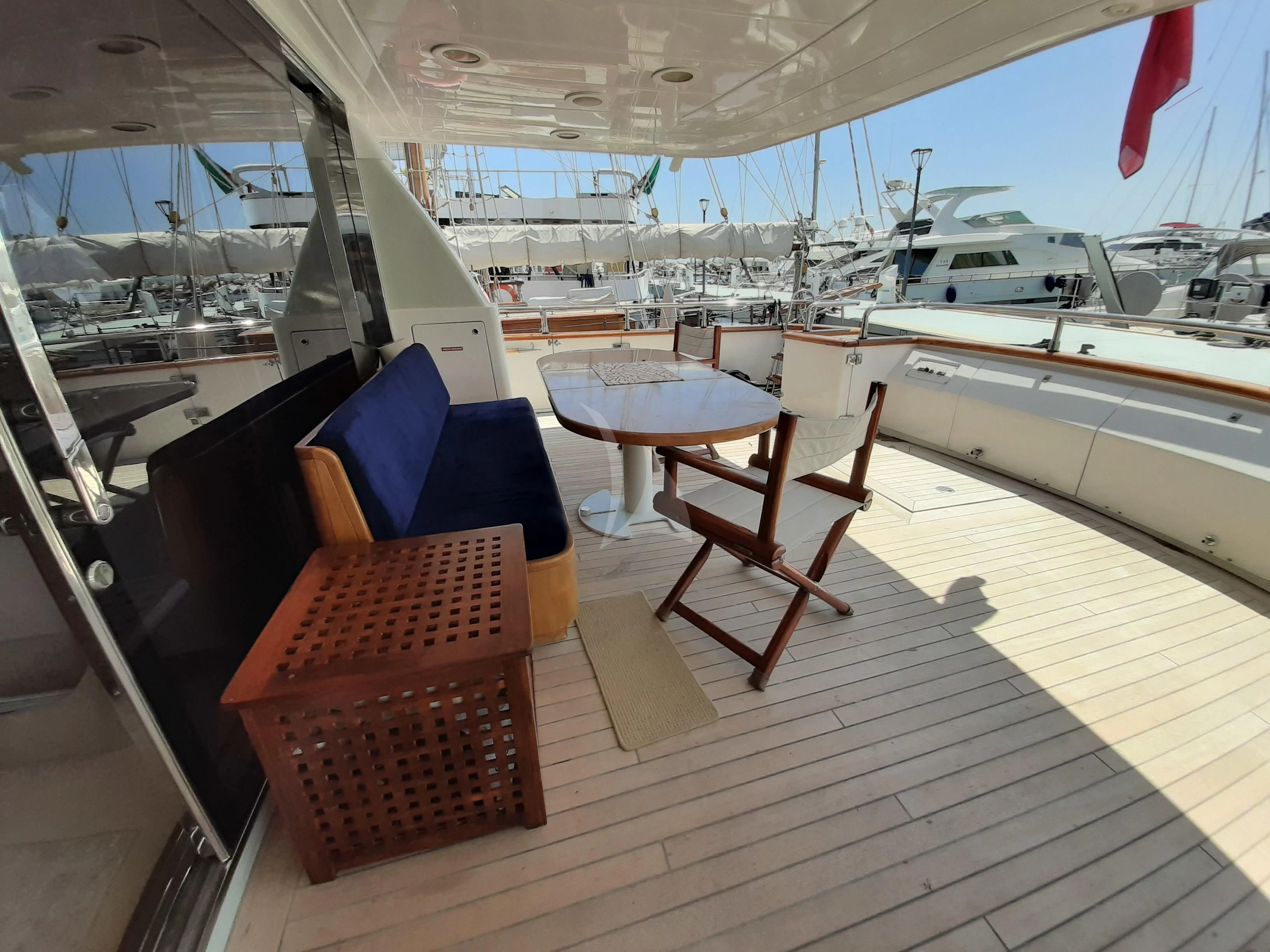 a boat on a deck aboard OLA Yacht for Charter