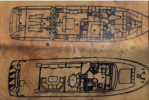 a close-up of a drawing aboard OLA Yacht for Charter