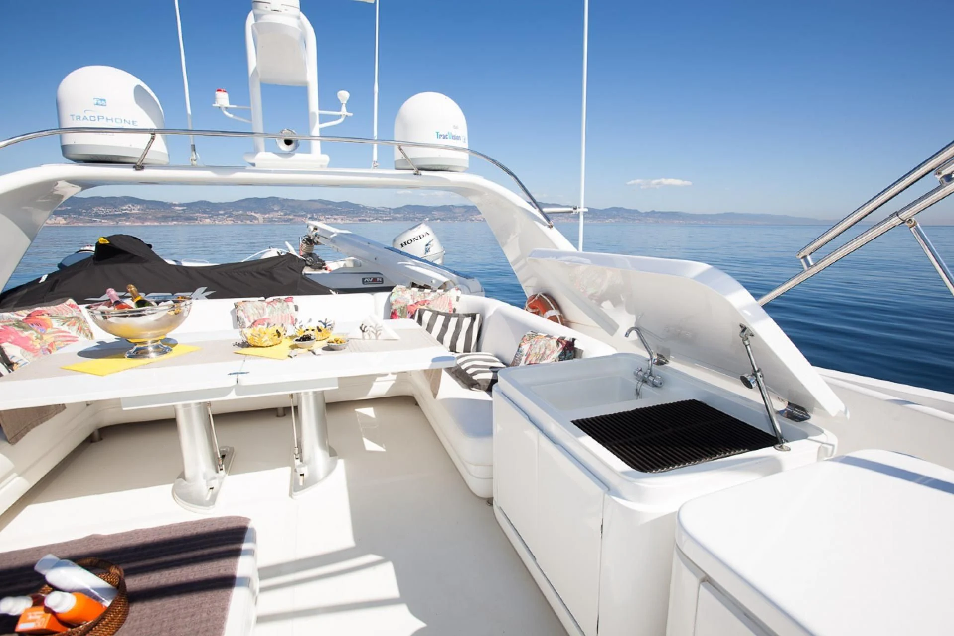 a boat with food on it aboard GOTA Yacht for Sale