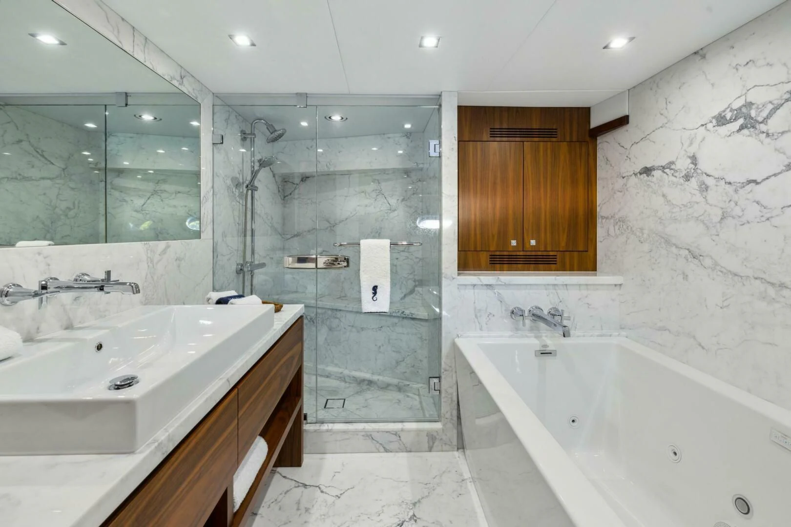 a bathroom with a tub sink and a shower aboard SEAHORSE Yacht for Sale
