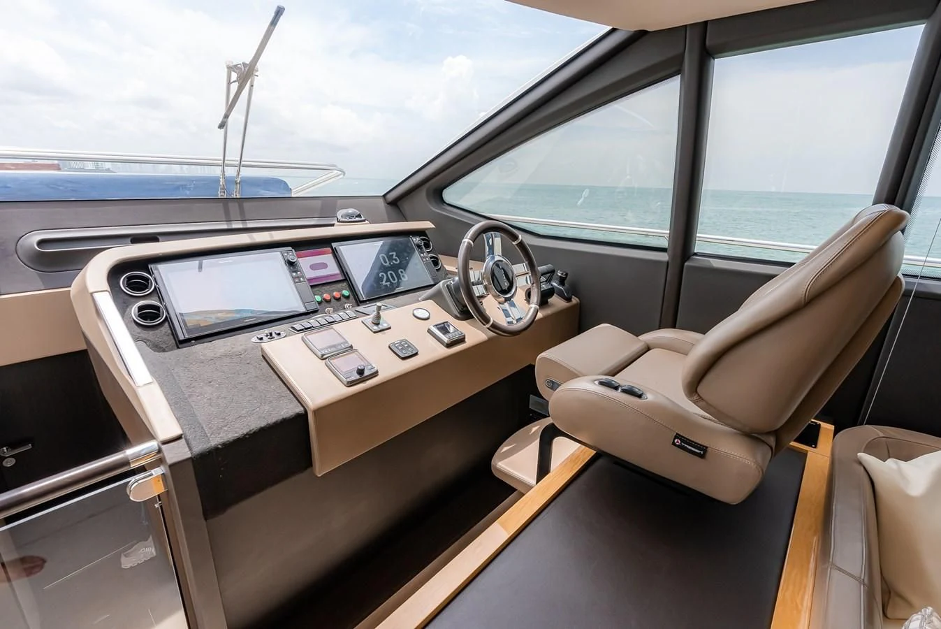 a boat with a desk and a chair aboard PRIVE Yacht for Sale