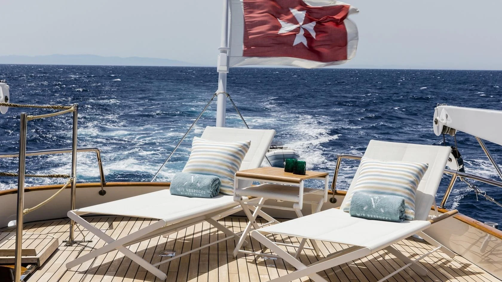 a boat on the water aboard VESPUCCI Yacht for Sale