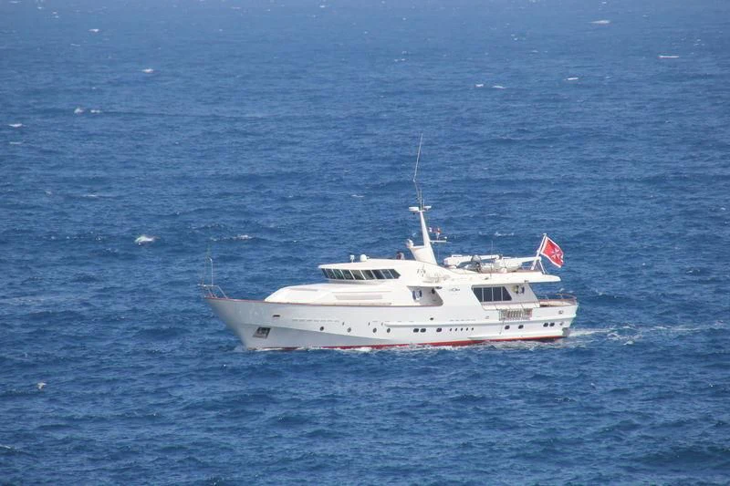 a white boat in the water aboard VESPUCCI Yacht for Sale