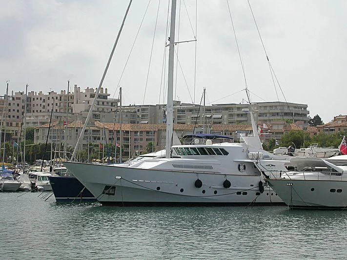 a group of boats in a harbor aboard VESPUCCI Yacht for Sale