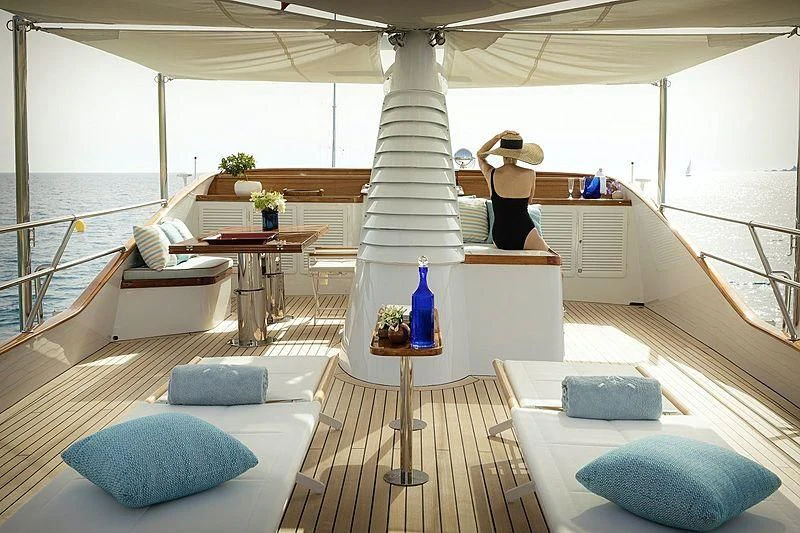a modern house with a staircase aboard VESPUCCI Yacht for Sale