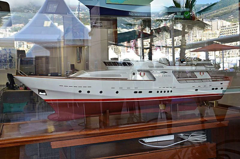 a large white ship in a museum aboard VESPUCCI Yacht for Sale