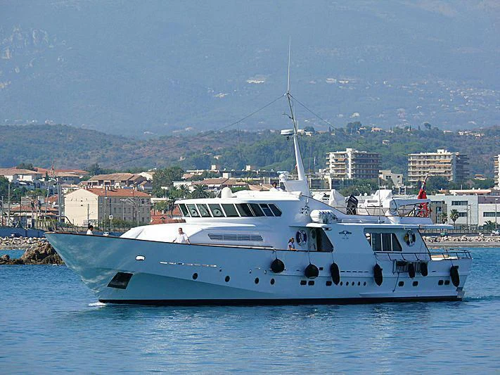 a white boat on the water aboard VESPUCCI Yacht for Sale