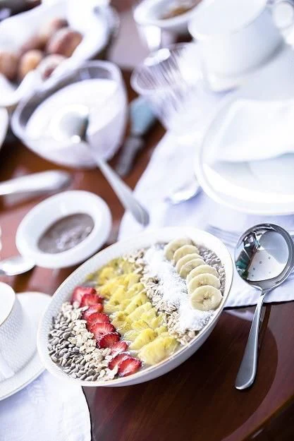 a bowl of cereal with milk and milk aboard VESPUCCI Yacht for Sale