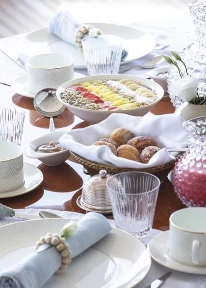 a table with food and drinks aboard VESPUCCI Yacht for Sale