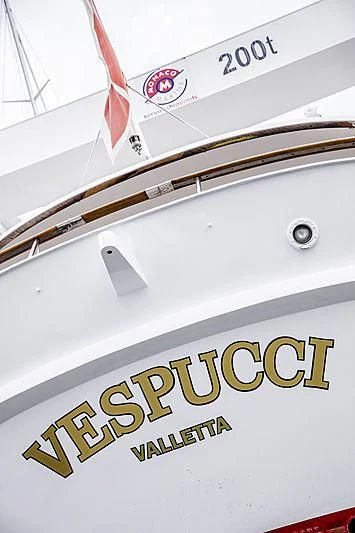 text, logo aboard VESPUCCI Yacht for Sale