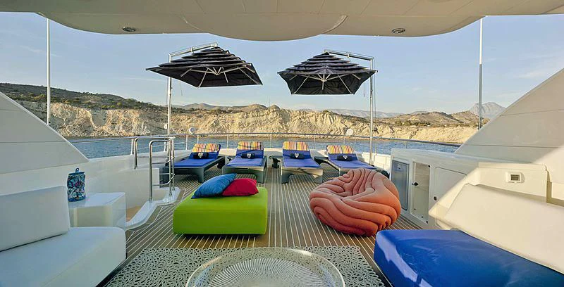 a boat on a deck aboard BUNKER Yacht for Sale