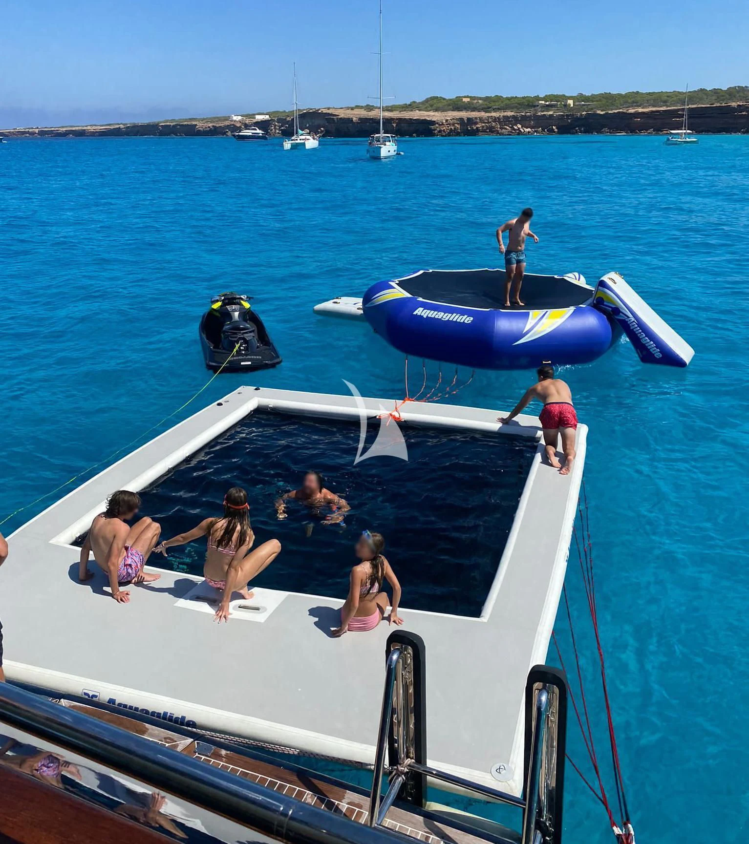 a group of people on a boat aboard BUNKER Yacht for Sale