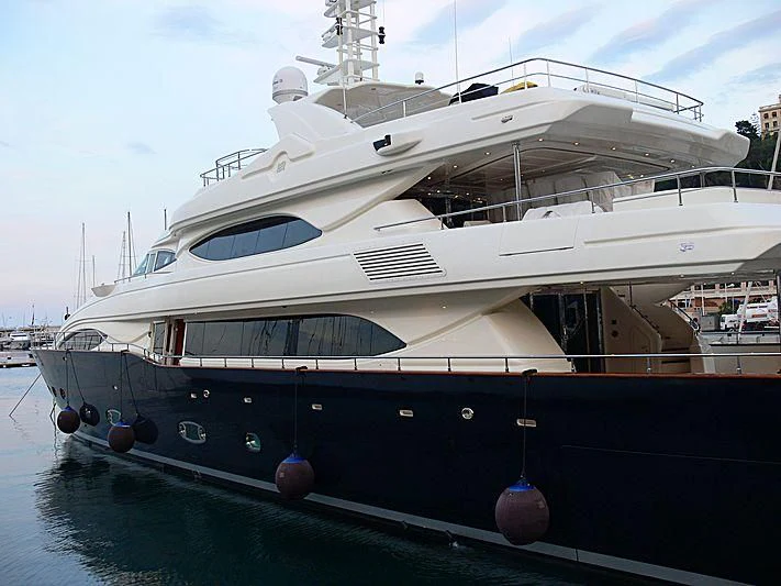 a large white ship aboard BUNKER Yacht for Sale