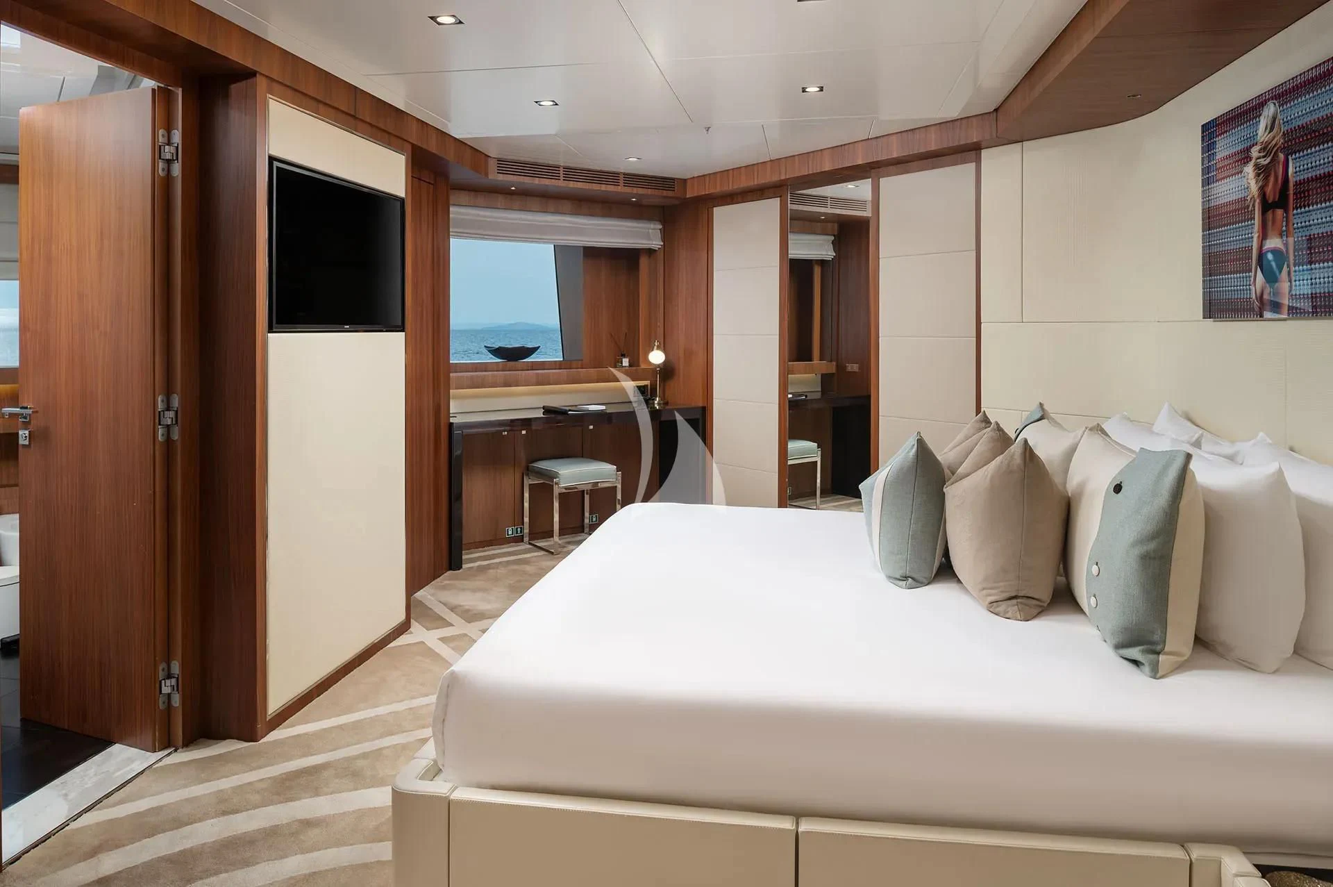 a hotel room with a bed aboard TALEYA Yacht for Sale