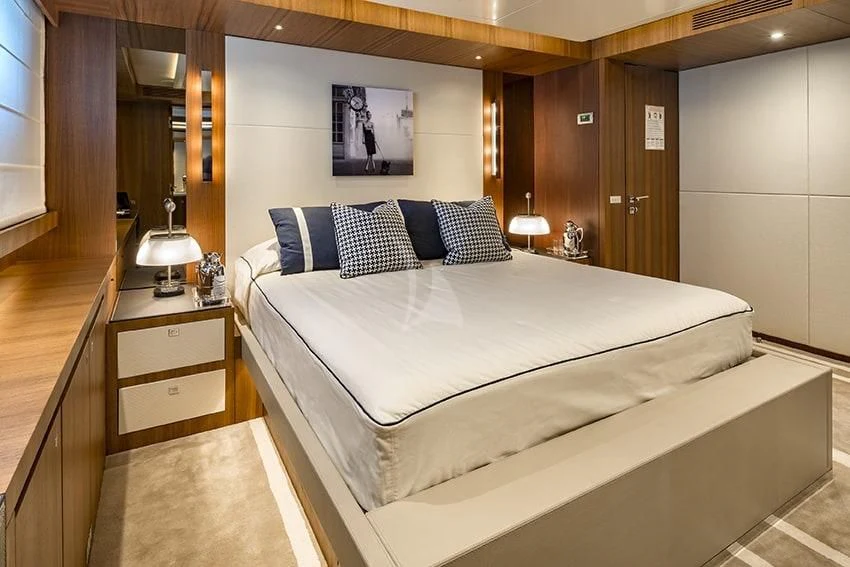 a bed in a room aboard TALEYA Yacht for Sale