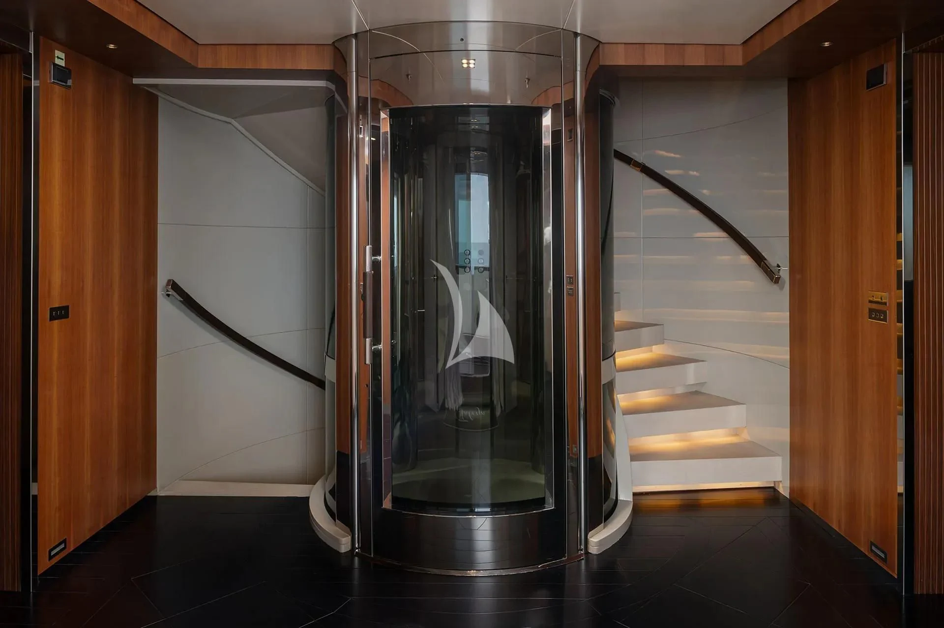 a glass door with a glass door aboard TALEYA Yacht for Sale