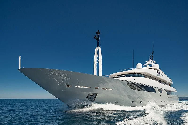 a large white ship in the water aboard TALEYA Yacht for Sale