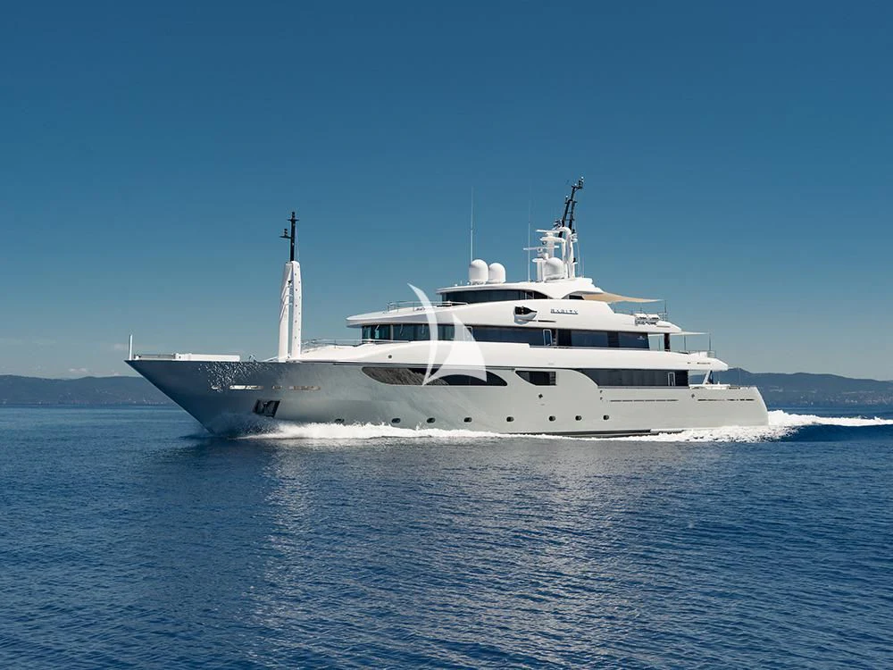 a white yacht in the water aboard TALEYA Yacht for Sale
