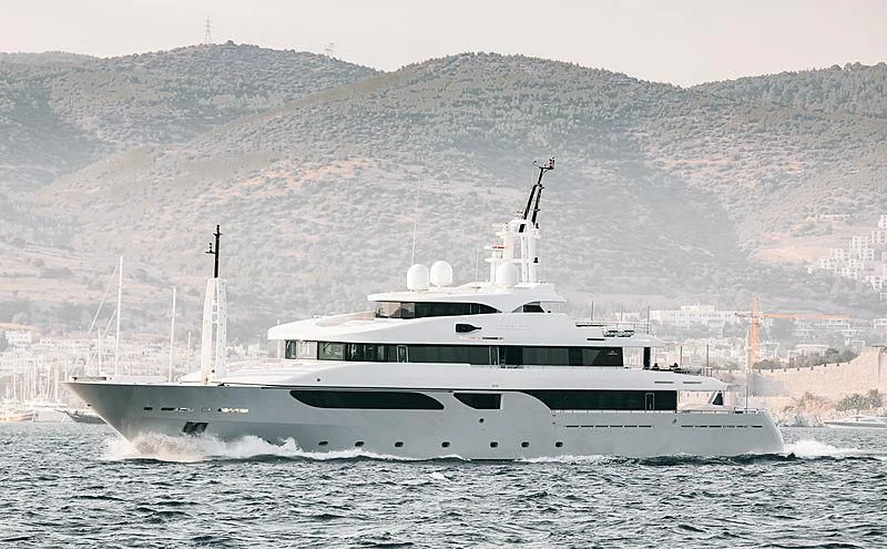 a large white boat in the water aboard TALEYA Yacht for Sale