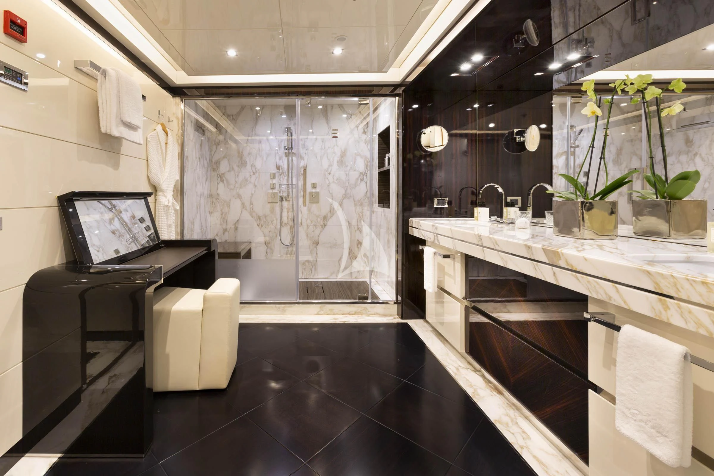 a bathroom with a large countertop aboard TALEYA Yacht for Sale