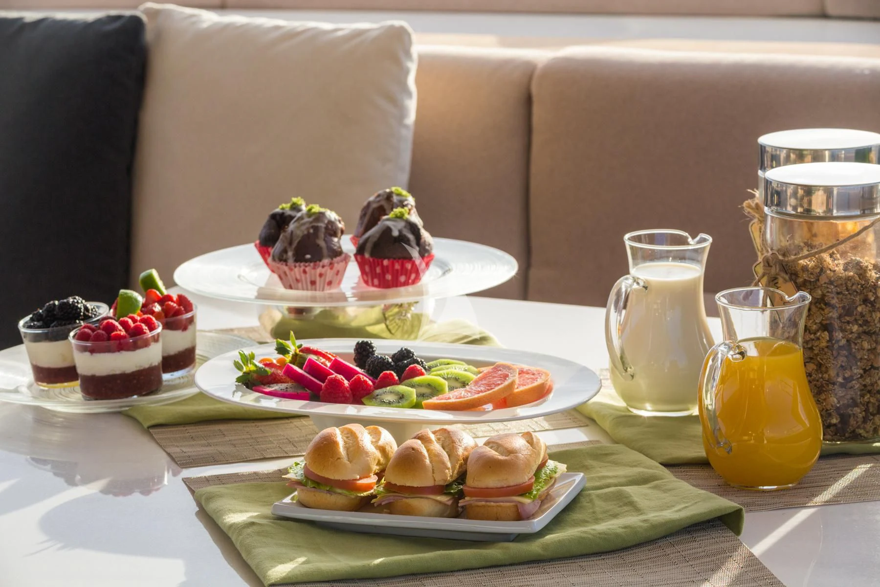 a table with food on it aboard SPIRIT OF THE C'S Yacht for Charter