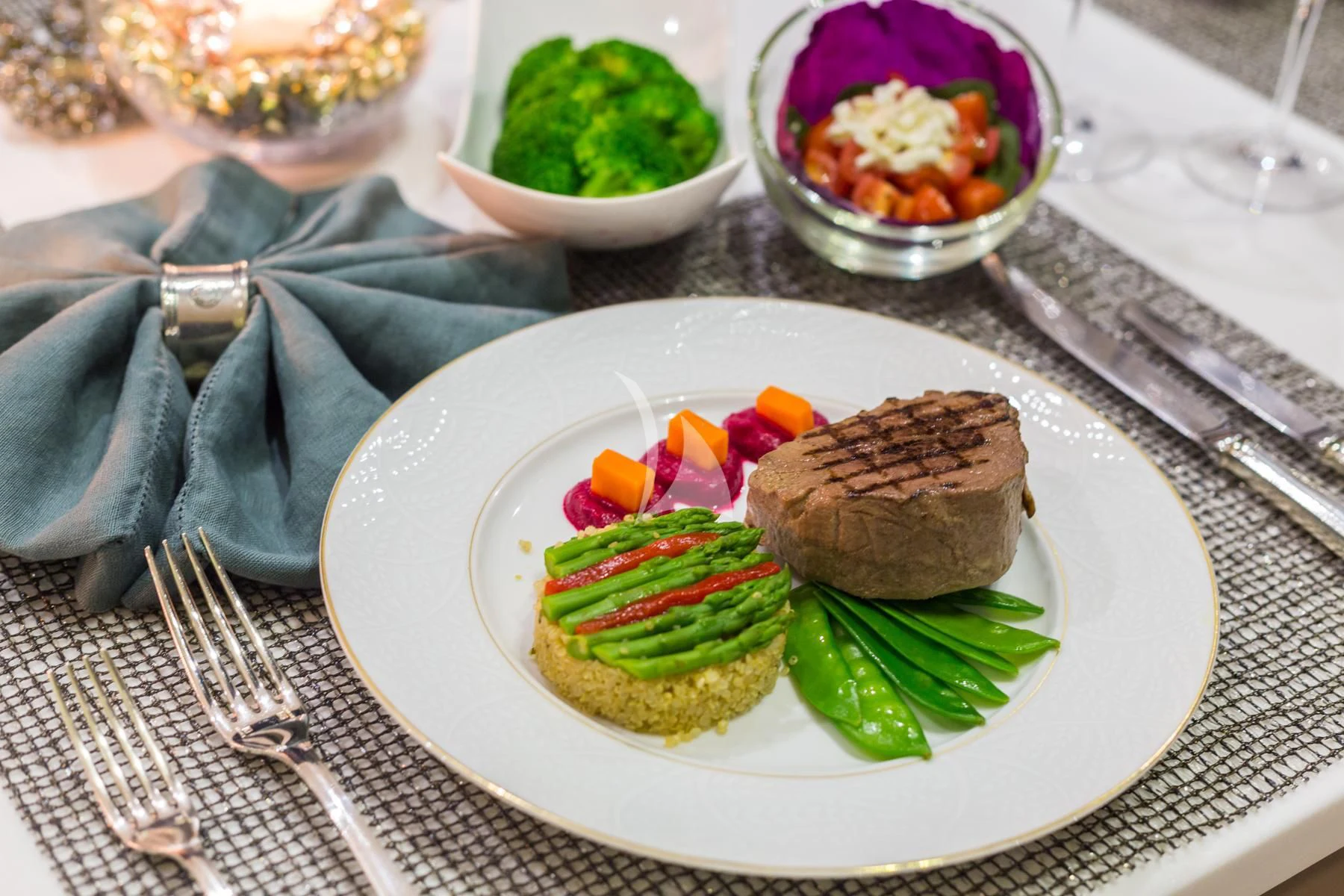a plate of food aboard SPIRIT OF THE C'S Yacht for Charter