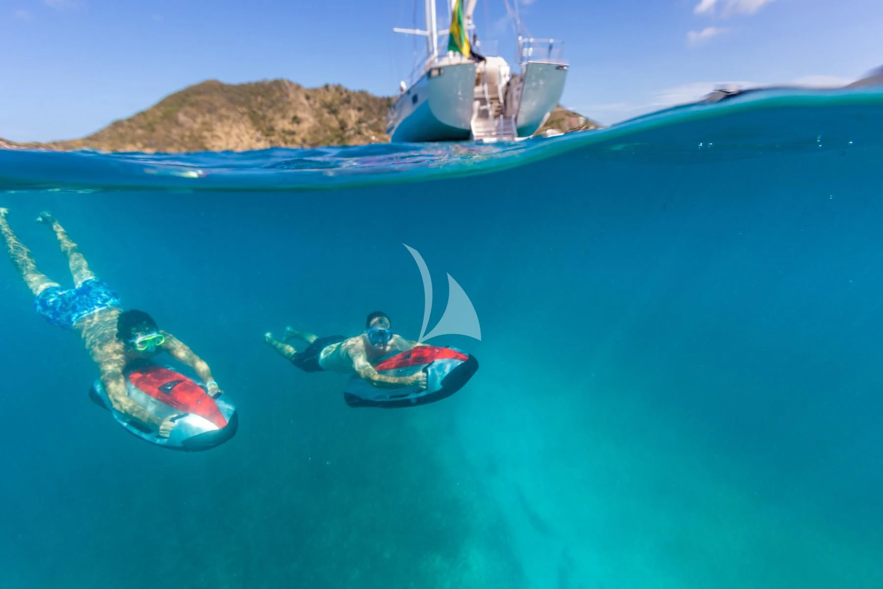 a group of people in a boat aboard SPIRIT OF THE C'S Yacht for Charter