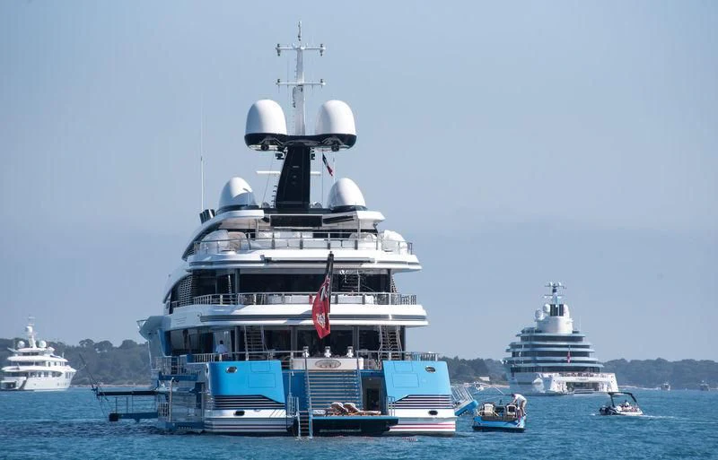 a large ship in the water aboard MADAME GU Yacht for Sale
