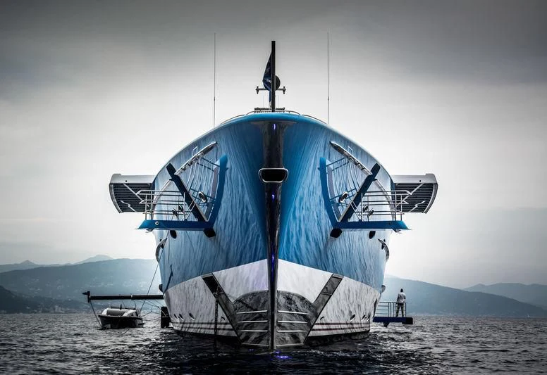 a large ship in the water aboard MADAME GU Yacht for Sale