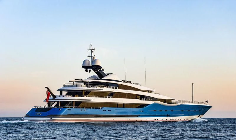 a large white boat in the water aboard MADAME GU Yacht for Sale