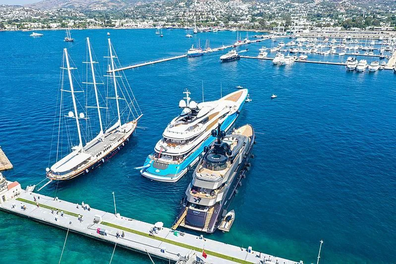 a large ship in the water aboard MADAME GU Yacht for Sale