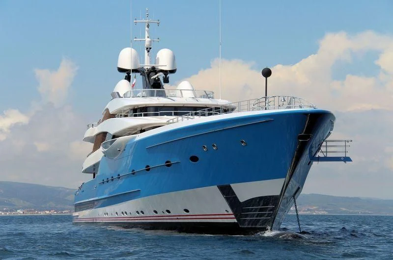 a large white boat in the water aboard MADAME GU Yacht for Sale