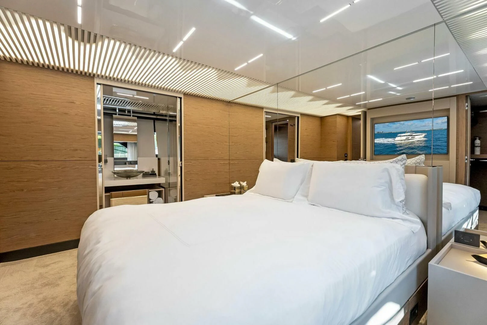 a large bed in a room aboard SILHOUETTE Yacht for Sale
