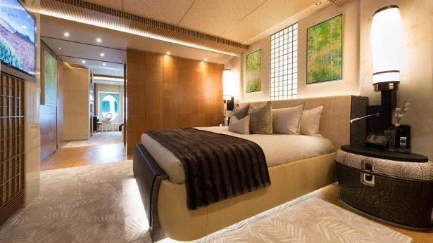 a room with two beds aboard NIRVANA Yacht for Sale