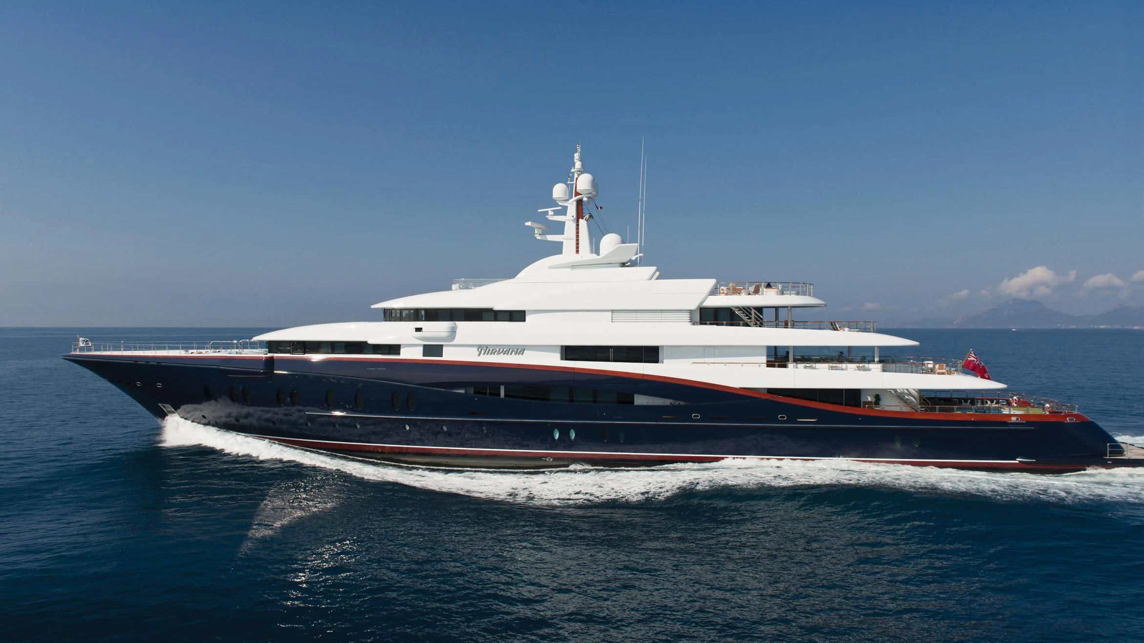 a large ship on the water aboard NIRVANA Yacht for Sale