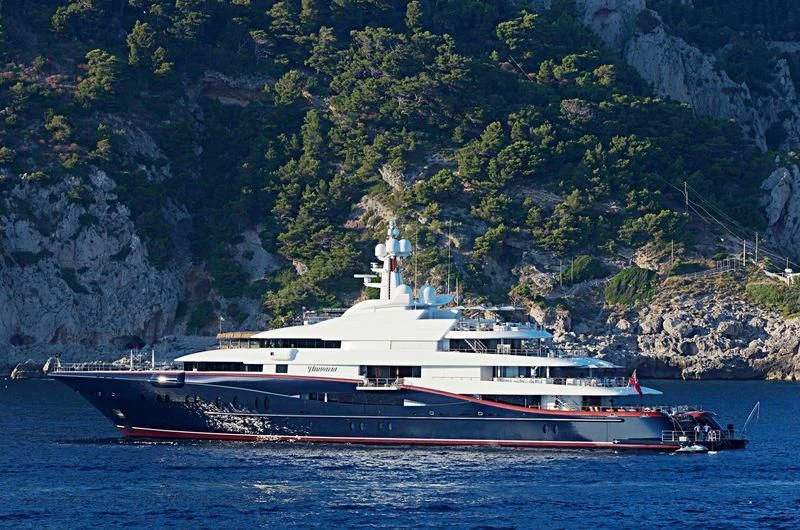 a large boat in the water aboard NIRVANA Yacht for Sale