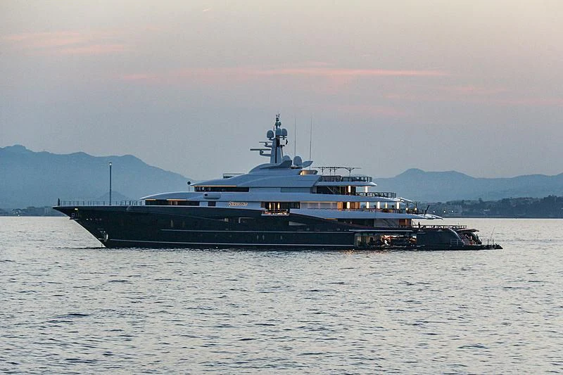 a large ship in the water aboard NIRVANA Yacht for Sale