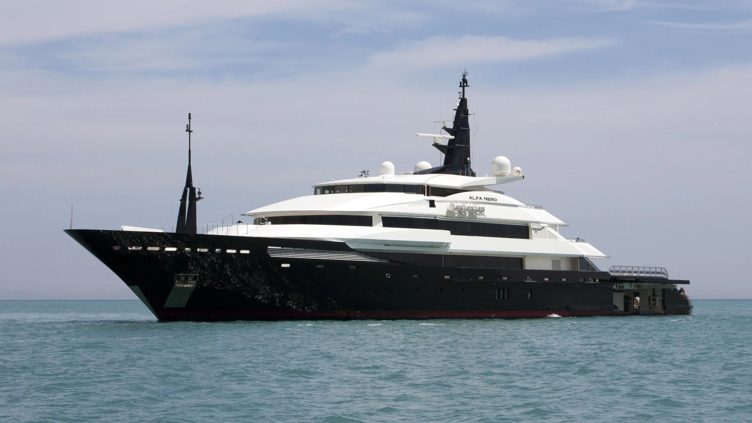 a large ship in the water aboard NIRVANA Yacht for Sale