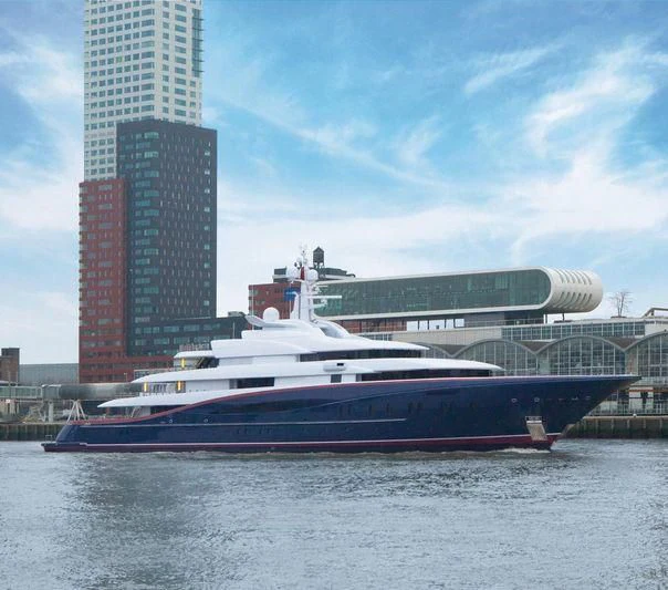 a large boat in the water aboard NIRVANA Yacht for Sale