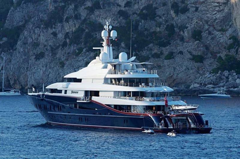 a large boat in the water aboard NIRVANA Yacht for Sale