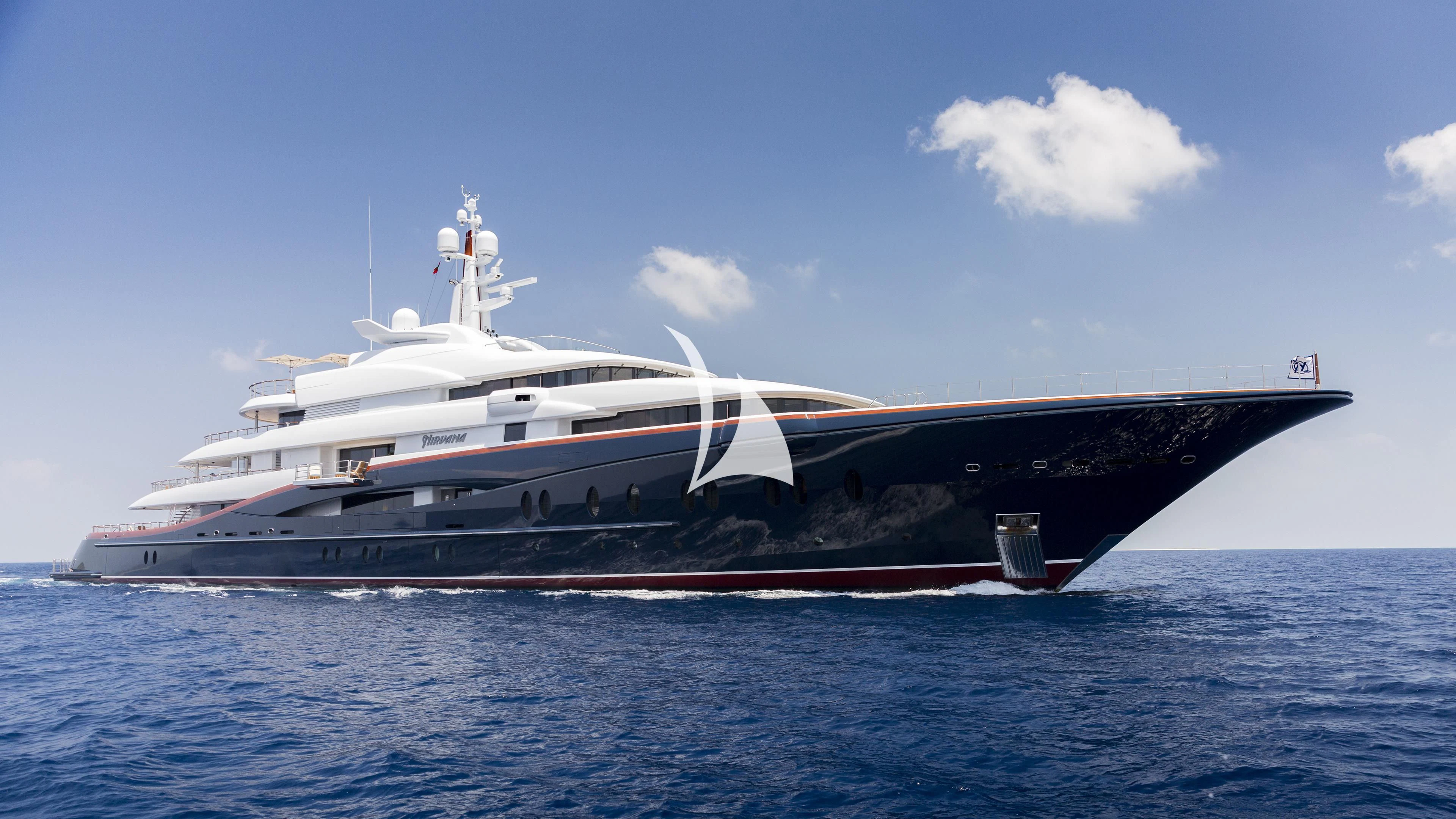 a large ship in the water aboard NIRVANA Yacht for Sale