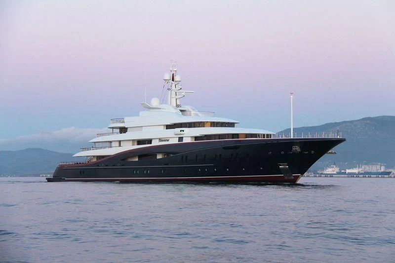 a large ship in the water aboard NIRVANA Yacht for Sale