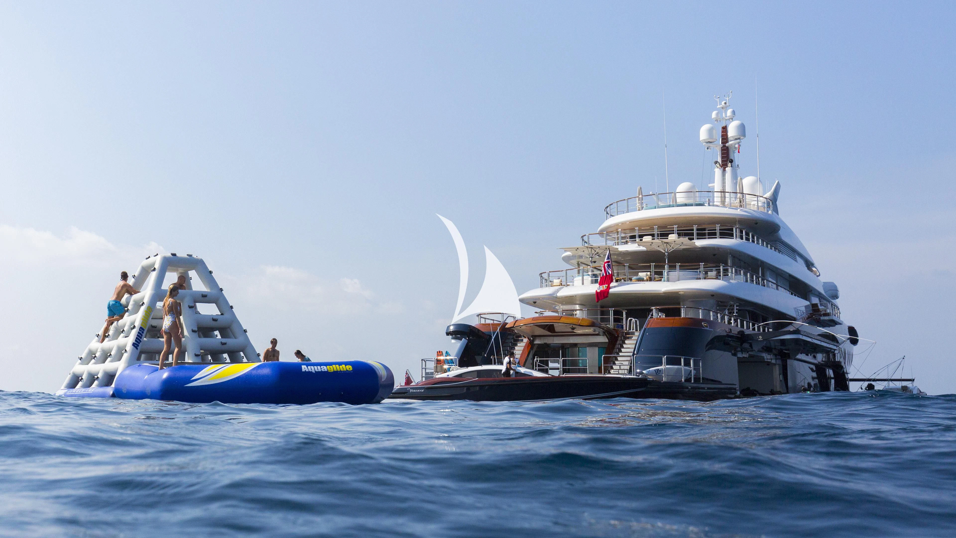 a boat with a group of people on it aboard NIRVANA Yacht for Sale